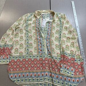 Floral Cream and Red Women's Button Down Shirt